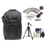 Vivitar Series One Digital SLR Camera/Laptop Sling Backpack – Large (Black) Holds Most 17′” Laptops with 57″ Tripod + Camera & Laptop Cleaning Kit for Canon EOS 7D, 5D Mark II III, 60D, Rebel T3, T3i, Nikon D3100, D3200, D5100, D7000, D800, A35, A55,