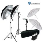 LimoStudio 600W Photography Triple Photo Umbrella Lighting Kit, Video, Umbrella Continuous Lighting Kit, CFL Photo Bulbs, Black/Silver & White Umbrella Reflector, Light Stand, Carrying Case, AGG2263