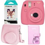 Fujifilm Instax Mini 9 Instant Camera – Flamingo Pink, Polaroid Instant Mini Film, Fujifilm INSTAX WALLET ALBUM PINK and Fujifilm Instax Groovy Camera Case – Pink