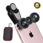 3 in 1 Cell Phone Lens Kit with Case, included Super Fisheye Lens + 0.63x Wide Angle + 15x Macro Lens for iPhone/ iPad /most android smart phones