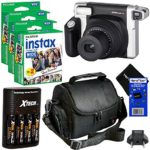 Fujifilm INSTAX 300 Wide-Format Instant Photo Film Camera (Black/Silver) + Fujifilm instax Wide Instant Film, Twin Pack (60 sheets) + 4 AA High Capacity Rechargeable Batteries with Battery Charger + Camera Case + HeroFiber Ultra Gentle Cleaning Cloth