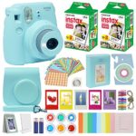 Fujifilm Instax Mini 9 Instant Camera ICE BLUE with Custom Case + Fuji Instax Film Value Pack (40 sheets) Accessories Bundle, Color Filters, Photo Album, Assorted Frames, Selfie Lens + More