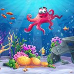 Tang Jie Underwater World Photo Background Party Decoration Supplies Vinyl Photo Booth Octopus Studio Props Coloured Coral And Reefs Seabed Treasure Photography Backdrops 7x5FT