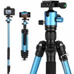 MACTREM Tripod DSLR SLR Tripod, 62.5″ Light-Weight Aluminum Alloy Camera Tripod Phone Tripod with Phone Holder, 360 Degree Ball Head, Detachable Monopod, 33lbs Load with Carry Bag