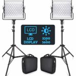 SAMTIAN LED Video Light 2 Packs Dimmable Studio Lights Bi-Color Video Light Panel with LCD Display, U Bracket, 79 Inches Light Stand, CRI 96+ for Video Professional Shooting,Studio Photography