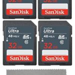 SanDisk 32GB Ultra (4 Pack) UHS-I Class 10 SDHC Memory Card, Retail Packaging – with (1) Everything But Stromboli ™ Microfiber Cloth