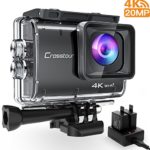 Crosstour Action Camera Real 4K 20MP WiFi Underwater Cam 40M with EIS Anti-Shake Time-Lapse Recording Plus 2 Rechargeable 1350mAh Batteries and USB Charger and Accessories Sets