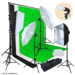 Linco Lincostore Photo Video Studio Light Kit AM174 – Including 3 Color 5x10ft Backdrops (Black/White/Green) Background Screen