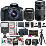 Canon EOS Rebel T6 SLR Camera 18 Megapixel 1080p HD Video Bundle with 18-55mm 75-300mm Lenses 128GB 3 Batteries – 2 Travel Chargers and Photo Software – Professional Vlogging Sports Action Camera