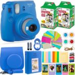 FujiFilm Instax Mini 9 Instant Camera + Fuji Instax Film (40 Sheets) + Accessories Bundle – Carrying Case, Color Filters, Photo Album, Stickers, Selfie Lens + More (Cobalt Blue)
