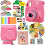 FujiFilm Instax Mini 9 Instant Camera FLAMINGO PINK + Fuji INSTAX Film (20 Sheets) + Custom Camera Case + Instax Album + 60 Colorful Stickers + 20 EMOJI stickers + Fun Frames + Colored Filters + MORE