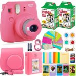 FujiFilm Instax Mini 9 Instant Camera + Fuji Instax Film (40 Sheets) + Accessories Bundle – Carrying Case, Color Filters, Photo Album, Stickers, Selfie Lens + More (Flamingo Pink)