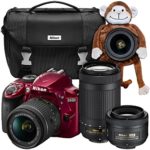 Nikon D3400 24.2 MP Triple Lens Ultimate Parent’s Camera Kit, 3.0″, Red