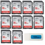 SanDisk Ultra 16GB (10 Pack) Class 10 SDHC Genuine Flash Memory Card 80MB/s (SDSDUNC-016G-GN6IN) with Everything But Stromboli Card Reader