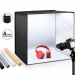 ESDDI Photo Studio Light Box 20″/50cm Adjustable Brightness Portable Folding Hook & Loop Professional Booth Table Top Photography Lighting Kit 120 LED Lights 4 Colors Backdrops