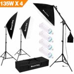 1350W Photography Studio Lighting Kit Arm for Video and Youtube Continuous Lighting by MOUNTDOG 20×28” Professional Shadow Boom box Lighting Set Headlight Softbox Setup with 4 PCS 5500K Daylight Bulbs