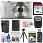 Canon PowerShot Elph 180 Digital Camera (Silver) with 32GB Card + Battery & Charger + Case + Flex Tripod + Reader + Kit