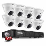 ZOSI 8-Channel 720P HD-TVI Home Surveillance Camera System,1080N CCTV DVR Recorder (1TB Hard Disk Built-in) and (8) 1.0MP 1280TVL Outdoor/Indoor Security Cameras with Night Vision LEDs