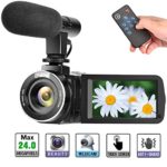 Camcorder Digital Video Camera, Digital Camera Full HD 1080P 30FPS 3’’ LCD Touch Screen Vlogging Camera with External Microphone and Remote Control