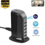 WiFi Spy Hidden USB Charger Camera-ESLIBAI Desktop Charging Station 1080P Mini Wireless Nanny Cam with 5-USB Port Plug Motion Detection, Loop Record,Phone Charging and More