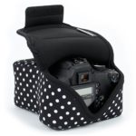 DSLR Camera Case / SLR Camera Sleeve (Polka Dot) with Neoprene Protection , Holster Belt Loop & Accessory Storage by USA Gear – Works With Nikon D3400 / Canon EOS Rebel SL2 / Pentax K-70 & Many More