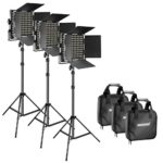 Neewer 3 Pieces Bi-Color 660 LED Video Light and Stand Kit Includes: 3200-5600K CRI 96+ Dimmable Light with U Bracket and Barndoor and 75 inches Light Stand for Studio Photography, Video Shooting