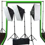 Fancierstudio 2400 watt lighting kit softbox light kit video lighting kit with Background stand 6’x9′ Black, White and Chromakey green backdrop by Fancierstudio UL9004S3 6x9BWG