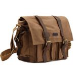 Kattee Men’s Canvas Cow Leather DSLR SLR Vintage Camera Shoulder Messenger Bag Khaki