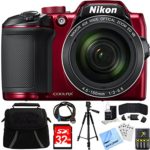 Nikon COOLPIX B500 16MP 40x Optical Zoom Digital Camera 32GB Bundle includes Camera, Bag, 32GB Memory Card, Reader, Wallet, Batteries + Charger, HDMI Cable, Tripod, Beach Camera Cloth and More (Red)