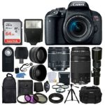 Canon EOS Rebel T7i DSLR Camera + Canon EF-S 18-55mm IS STM Lens + Canon EF 75-300mm III Lens + Wide Angle & Telephoto Lens + Telephoto 500mm f/8.0 (Long) + 64GB Card + Slave Flash + Valued Bundle