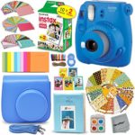 FujiFilm Instax Mini 9 Instant Camera COBALT BLUE + Fuji INSTAX Film (20 Sheets) + Custom Camera Case + Instax Album + 60 Colorful Stickers + 20 EMOJI stickers + Fun Frames + 4 Colored Filters + MORE