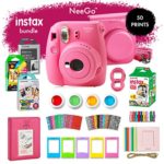 NeeGo Instax Mini 9 Instant Camera Bundle–Deluxe Kit with Camera, Matching Case & 4 Fun Film Packs–Rainbow, Stained Glass, Monochrome & White 50 Exposures for Instant Creative Photos-Flamingo Pink