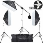 FOSITAN 3X 20”x28” 2500W Softbox Continuous Lighting Kit with 2M Light Stand, 5500K Studio Photography Lighting Kit for Video YouTube [Boom Arm] [11pcs 45W Daylight Bulbs]