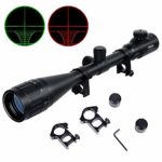 Ohuhu Hunting Rifle Scope, 6-24×50 AOE Red Green Illuminated Reticle Tactical Mil Dot Gun Sight with Free Mounts, Black
