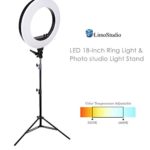LimoStudio LED 18 inch Ring Light 3200K–5600K and Dimmable with Camera Adapter & Height Adjustable Photo Studio Light Stand Tirpod, AGG2397