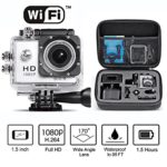 Neewer 1.5 Inch LCD Display 1080P H.264 WiFi Sports Camera Bundle with 170° Wide Angle Full HD Lens, Shockproof Case and Accessorie Kit, Silver (22 Items)