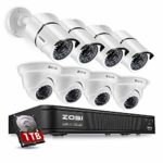 ZOSI 720p HD-TVI 8 Channel Security Camera System,1080N Surveillance DVR Recorder with Hard Drive 1TB and (8) HD 1280TVL Outdoor/Indoor Weatherproof CCTV Cameras,Remote Access and Motion Detection