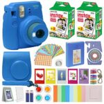 Fujifilm Instax Mini 9 – Instant Camera Cobalt Blue with Carrying Case + Fuji Instax Film Value Pack (40 Sheets) Accessories Bundle, Color Filters, Photo Album, Assorted Frames, Selfie Lens + More