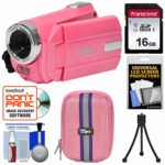 Vivitar DVR 508 NHD Digital Video Camera Camcorder (Bubble Gum Pink) with 16GB Card + Case + Tripod + Kit