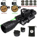 XOPin Rifle Scope Hunting Combo C4-16x50EG Dual Illuminated with Green Laser Sight 4 Holographic Reticle Red/Green Dot for Weaver/Rail Mount (Updated 4-16x50EG Green Laser)