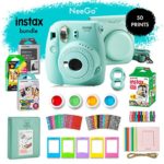 NeeGo Instax Mini 9 Instant Camera Bundle – Deluxe Kit with Camera, Matching Case & 4 Fun Film Packs–Rainbow, Stained Glass, Monochrome & White 50 Exposures for Instant Creative Photos-Ice Blue