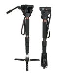 Camera Monopod Kit, Cayer CT35DV 68 inch Carbon Fiber Video Monopod Leg and K3 Fluid Head with Removable Tripod Base for DSLR and Video Camera Camcorders,Plus 1 Extra Quick Release Plate,Carrying Bag