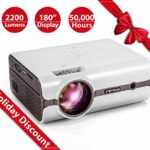 Crenova XPE496 Projector – 2200 Lumens (+80%) Home Projector – Portable Video Projector – Compatible with PC/Mac/TV/DVD/iPhone/iPad/USB/SD/AV/HDMI for Home Theater/Outdoor/Video Games