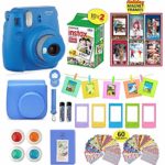 Fujifilm Instax Mini 9 Camera Bundle + 20 Instant Fuji-Film Sheets, Instax Camera Case + 14 PC Instax Accessories Bundle, Fuji Mini 9 Gift Kit, Albums, Lenses, 60 Stickers + 6 Magnet Frames