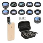 11 in 1 Cell Phone Camera Lens Kit Wide Angle Lens & Macro Lens+Fisheye Lens+Telephoto Lens+CPL/Flow/Radial/Star/Soft Filter+Kaleidoscope Lens Compatible iPhone Samsung Sony Most Smartphone