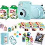 Fujifilm Instax Mini 9 – Ice Blue Instant Camera + Fuji Instax Film 40 Shots + Protective Case + Magnetic Acrylic Frame + Album, Hanging Frames, Desk Frames, Filter Set & Selfie Lens 90 PC Design Kit