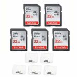 5x Genuine SanDisk Ultra 32GB Class 10 SDHC Flash Memory Card Up To 80MB/s Memory Card (SDSDUNC-032G-GN6IN) with slim memory card case (5 PCS)