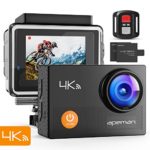APEMAN Action Camera 4K WiFi 16MP Waterproof Underwater Camera Ultra Full HD Sport Cam 30M Diving with 2″ LCD 170 Degree Wide-Angle, 2.4G Remote Control, 2 Rechargeable Batteries, 20 Accessories Kits