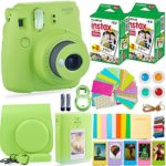 Fujifilm Instax Mini 9 Camera + Fuji Instax Film (40 Sheets) + Bundle – Carrying Case, Color Filters, Photo Album, Stickers, Selfie Lens + More(Lime Green)