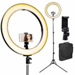 [Upgraded] 18inch LED Ring Light w/ 78″ Stand, 720 LED 3200-5600K Warm/White, Digital Display Dimmable Video Light, Camera Phone Holder & Carrying Case, USB Power Output for Studio Makeup Live Vlogger